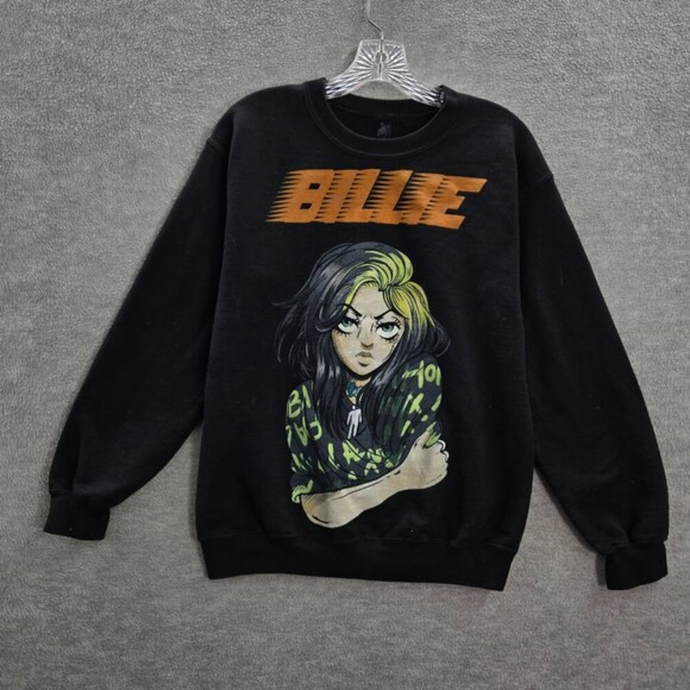 Billie Eilish Women‎ Sweatshirts Medium Black Anime World Tour Graphic